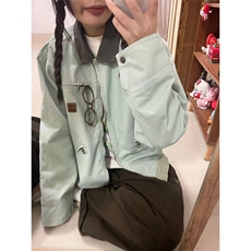 薄荷绿撞色翻领简约外套男女春秋季新款宽松休闲百搭夹克WT885，男装夹克，星座601-1