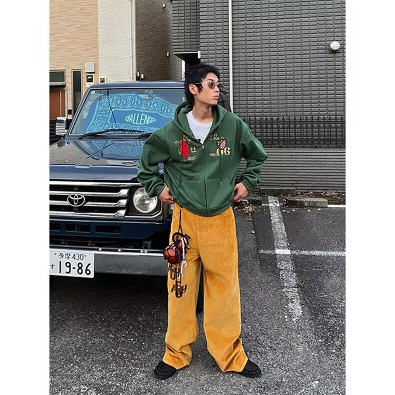EAHO美式做旧字母印花刺绣连帽卫衣男女春秋宽松休闲百搭外套,女装短外套,星座218-8
