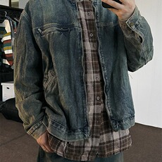 2025秋季美式高街机车牛仔外套男款水洗做旧潮牌宽松休闲拉链，男装工装外套，星座1210-1