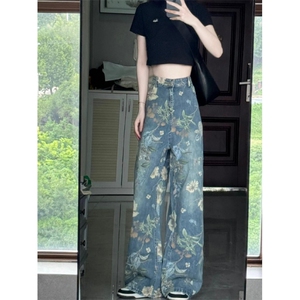 【有货】花朵牛仔裤男美式复古oversize裤子高街直筒NKT01LL-P55图片