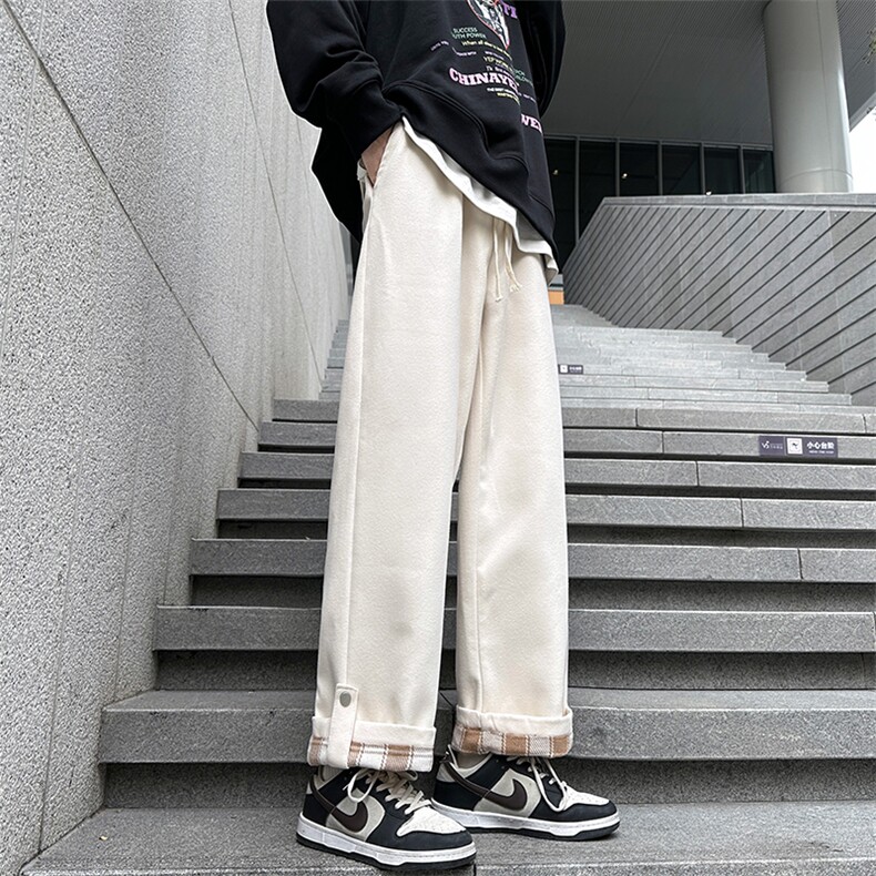 加绒毛呢裤男直筒垂感阔腿特大码胖子休闲裤K906P55控78图片