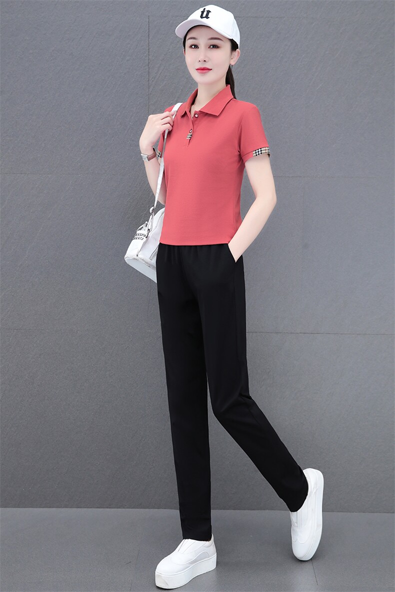 燕颉女士夏季天丝罗马棉运动套装薄款翻领休闲服时尚跑步服两件套,女装套装/套裙,燕颉服饰