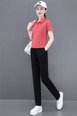 燕颉女士夏季天丝罗马棉运动套装薄款翻领休闲服时尚跑步服两件套，女装套装/套裙，燕颉服饰