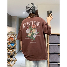 EQ245*玫瑰花印花短袖男女中性风夏季T恤港风ins潮流街头半袖，男装T恤，电商C306-1
