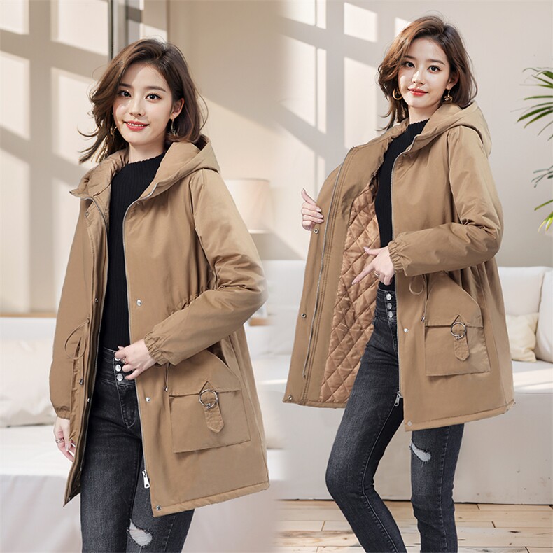 秋冬舒适中长款休闲贴身女款气质纯色个性，女装棉衣/棉服，曼沙奕珂