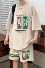 夏上新学生印花半袖套装时尚潮牌圆领短裤T恤男女6636-P60控价88，男装T恤，电商A441-1