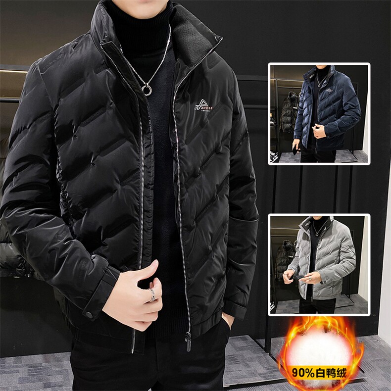 2067 90%白鸭绒高档男士休闲立领羽绒服保暖防寒轻薄羽绒开衫潮男图片