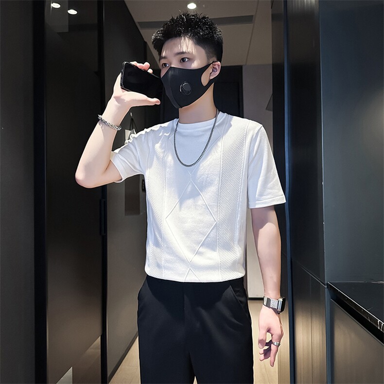 短袖毛衣针织衫半袖男修身圆领社会小伙店主风301C-DM04-P58控78,男装T恤,星座301C（原B323）