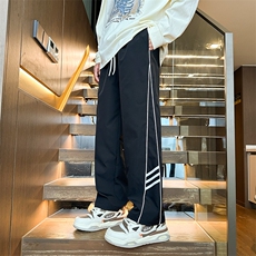 春款港风三条杠休闲裤宽松运动裤拖地裤束脚裤男KP861P45，男装休闲裤，星座1204-3