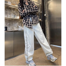 青少年阔腿裤男士夏季薄款垂感冰丝裤情侣宽松速干运动卫裤XXK32，男装休闲裤，星座208-5