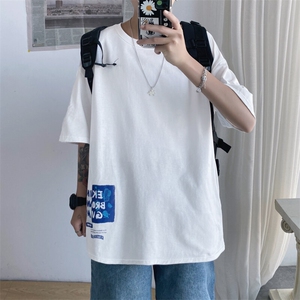 1港风圆领大码M-5XL运动日系原宿宽松潮短袖T恤男7006特P18控39图片
