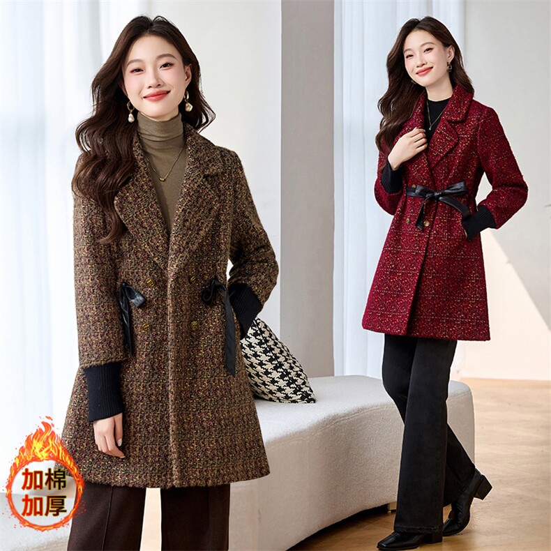 香莘料2025年冬装新款韩版气质加厚加棉毛呢外套8021，女装毛呢外套，香莘料