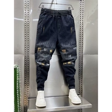1506-1/KT10031/P51男士潮流拉链破洞水洗牛仔裤黑色美式时尚修身，男装牛仔裤，星座1506-1
