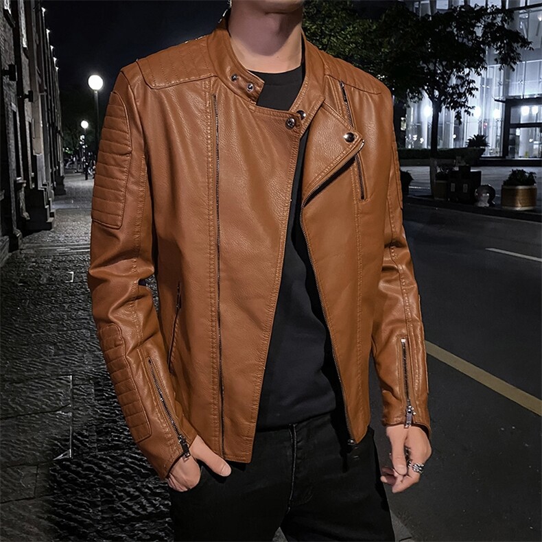 JK779-P98斜拉链皮衣男机车服潮流修身韩版休闲男士外套夹克潮,男装夹克,电商D310B-1