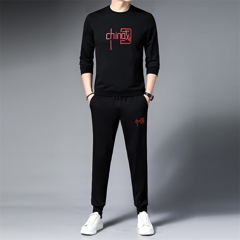 运动套装春季新款T恤套装男装潮流衣服上衣时尚长袖休闲宽松套装,男装休闲套装,电商B212（原钱塘6029）