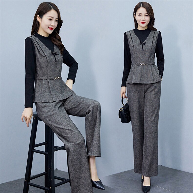 现货-新品】时尚洋气两件套2024年春装新款显瘦阔太太女士套装,女装套装/套裙,仁梯