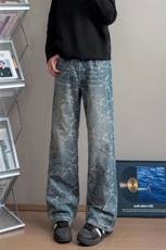 B221美式ins高街提花宽松微喇牛仔裤LK24225-特P48控78，男装牛仔裤，电商B221