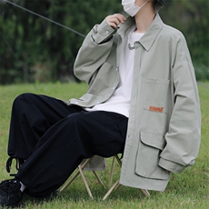 春装纯棉衬衫工装长袖衬衣男C307P55灰绿色，男装衬衫，电商C323