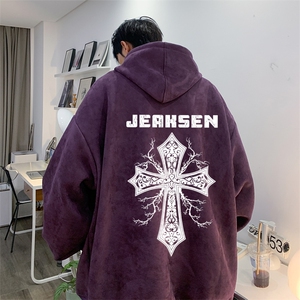 麂皮绒春季新款美式高街潮流印花宽松卫衣JK23382特批43-控69图片