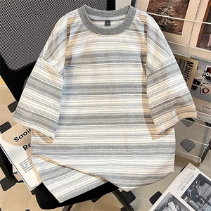 320克得物重磅100纯棉宽松条纹结构感光板短袖T恤男 RH5007-特P48图片