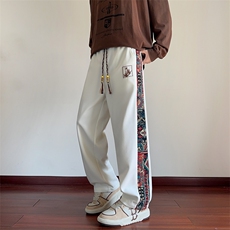 风男春秋季美式复古拼接长裤潮牌宽松大码XZ102B-1CK2550P45，男装休闲裤，星座102B-1