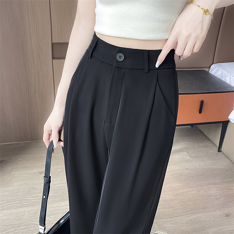 现货灰色西装裤女春夏高腰显瘦高级感垂感西裤直筒冰丝阔腿裤,女装休闲裤,云美莎专业女裤-全店现货