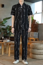 男士夏季风汉服棉麻透气舒适复古开衫唐装两件套HO6930-P65，男装民族服装，星座1105-3