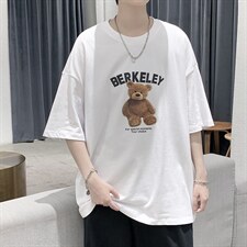 韩系简约小熊印花短袖T恤帅气大码宽松男潮517A-1-T915-P28控38，男装T恤，星座517A-1