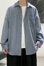 现货2025男春装纯色灯芯绒港风休闲长袖衬衫上衣D201-DM80-P45，男装衬衫，电商D321-1