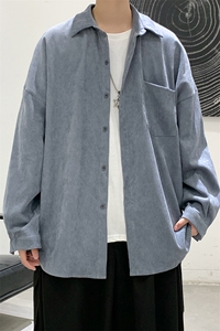 现货2025男春装纯色灯芯绒港风休闲长袖衬衫上衣D201-DM80-P45图片