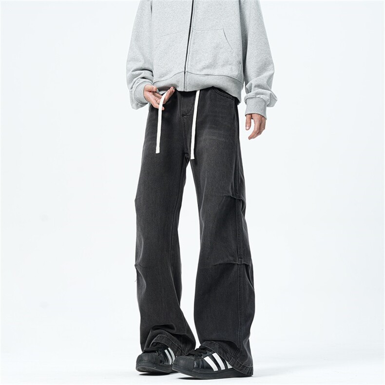 主推【S-4XL】现货！褶皱牛仔裤男水洗直筒裤子A080-8203-P65控88,男装牛仔裤,电商A080