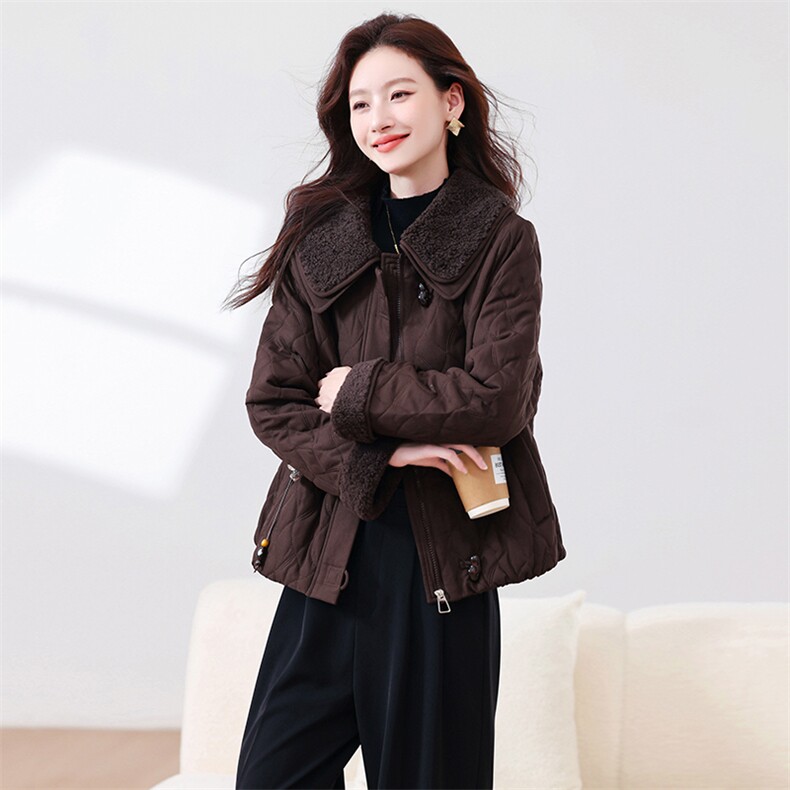 现货！2025年冬季夹棉棉服女时尚娃娃领加厚外套,女装短外套,浙宝281