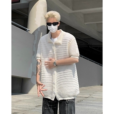 港风文艺连帽背心男春夏宽松潮流做旧镂空T恤，男装T恤，星座716-2