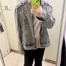 W9386-P78网图现货新款美式高街重工拉链牛仔外套宽松水洗夹克，男装夹克，星座1608-2