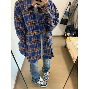 【有货】毛边破坏格子衬衫男长袖高级感拉链衬衣外套2503HH-特P45图片