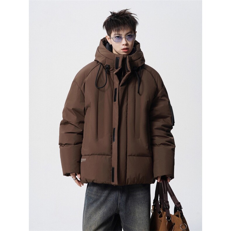 高街潮牌加厚羽绒服男女2025冬季连帽面包服宽松白鸭绒保暖外套男，男装羽绒服，电商A234