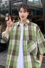 短袖衬衫男夏季新款磨毛格子衬衣DX003-特批26无差价，男装衬衫，星座214-3