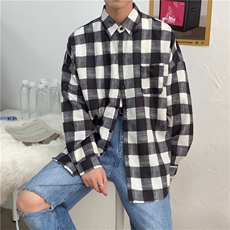 日系格子衬衣夏季春秋休闲长袖潮衣服薄男士新款外套W1253-P35，男装衬衫，星座512-4