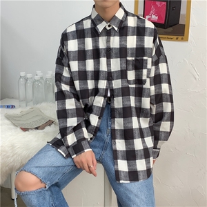 日系格子衬衣夏季春秋休闲长袖潮衣服薄男士新款外套 W1253-P35图片