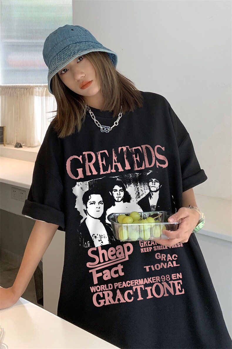 中性风春夏新款宽松美潮街头印花休闲短袖T恤T6049P25控38,男装T恤,电商A268
