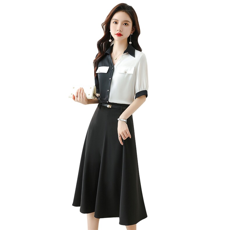 2023年夏新款时尚气质淑女宽松遮肚减龄全棉透气女神两件套套裙,女装套装/套裙,艾贝斯