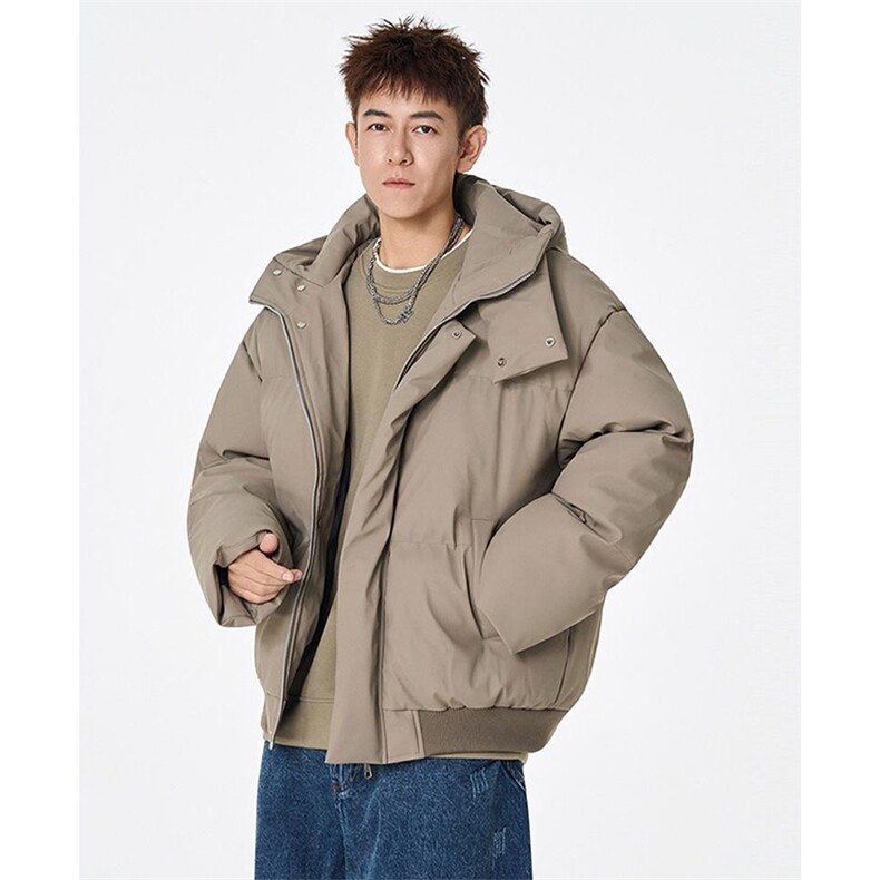 现货5W件冬季三防重磅boxy短款羽绒连帽PU皮棉衣外套防风加厚棉服，男装棉衣，电商A443