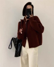 35%羊绒翻领加厚元宝针双拉链羊绒开衫针织毛衣外套，女装羊绒衫，艾驰羊绒