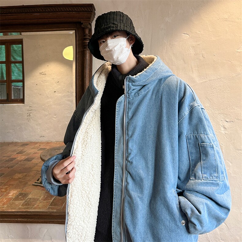 控价158牛仔棉衣男大码加绒羊羔绒牛仔棉服男棉袄NM53382-P140,男装棉衣,电商A040