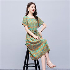 连衣裙2022年夏季潮流舒适简约时尚中长款圆领碎花，女装连衣裙，贵人树