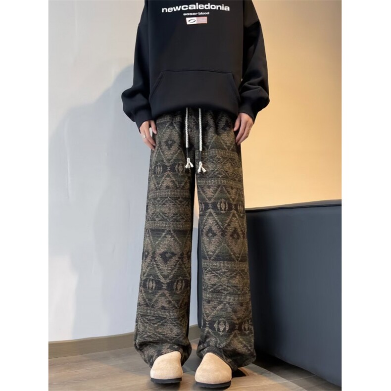 毛呢休闲裤男士韩版潮流复古拼色帅气2024冬季ins长裤K5921-P53，男装休闲裤，星座412-3