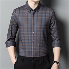 2023春秋男士高档无痕免烫长袖翻领衬衫男时尚商务衬衣HM8225-P85，男装衬衫，星座1105-3