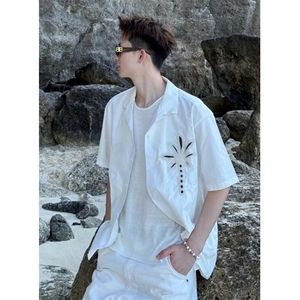椰树刺绣短袖衬衣度假风宽松小众百搭外套短袖衬衫上衣 C22541图片