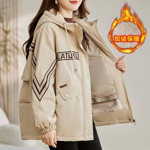 加绒加厚派克棉服女冬2025新款宽松休闲百搭工装连帽保暖棉衣外套图片