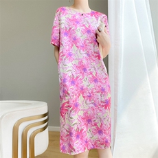 2025年夏季圆领短袖休闲风单件中长款常规基础短袖连衣裙，女装连衣裙，佳绒高端店